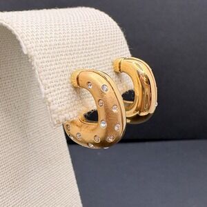 VTG Swarovski Half Hoop Huggie Crystal Pierced Earrings Swan Signed Gold Tone